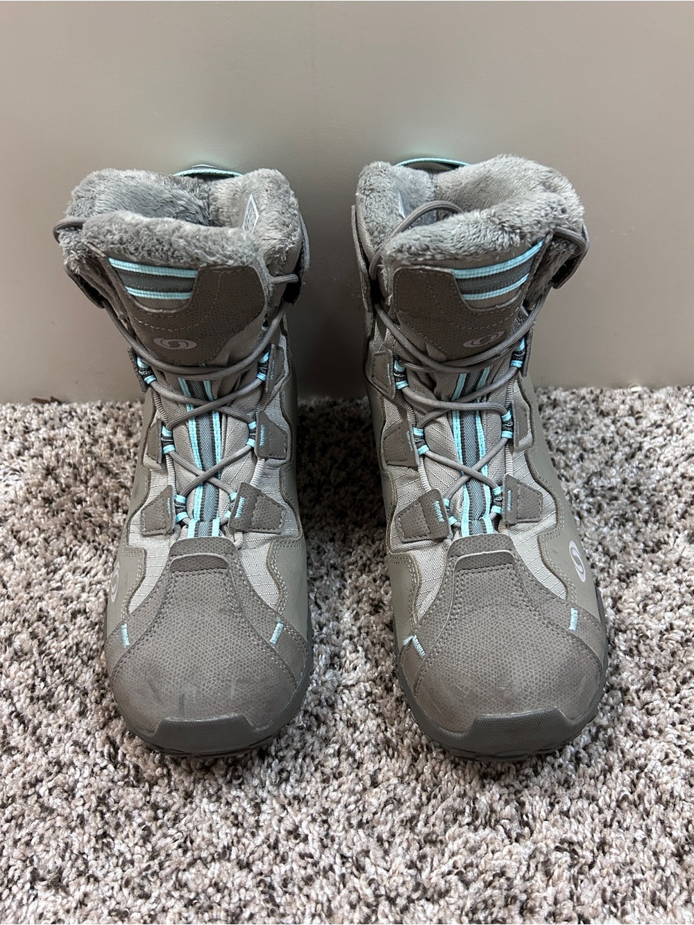 Salomon Winter Boots Women 7 Beige Teal Waterproof Thinsulate  Insulated Fur
